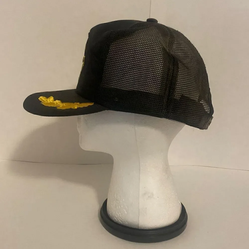 Vintage 80s Military Trucker Hat Cap Blackhawk Black Gold Snapback embroidered b